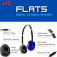 thumbnail image 2 of JVC Blue Flat Foldable Colorful Flats On Ear Headphones with Remote and Microphone, 3.94 Foot Gold Plated 3.5mm Slim Plug - HAS160MA, Adjustable, 2 of 6