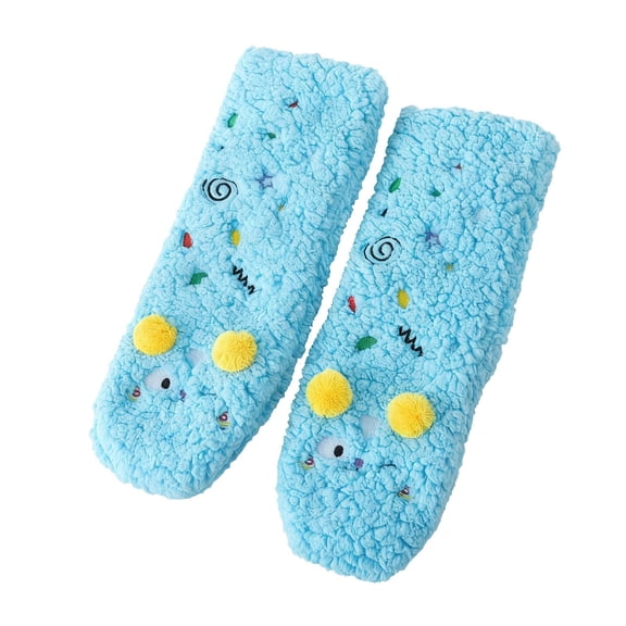 ManxiVoo Ladies Lamb Wool Mid Calf Socks Extra Thick and Warm Lined for Autumn Winter Cute Floor Socks for Home and Sleep Ready Use Blue