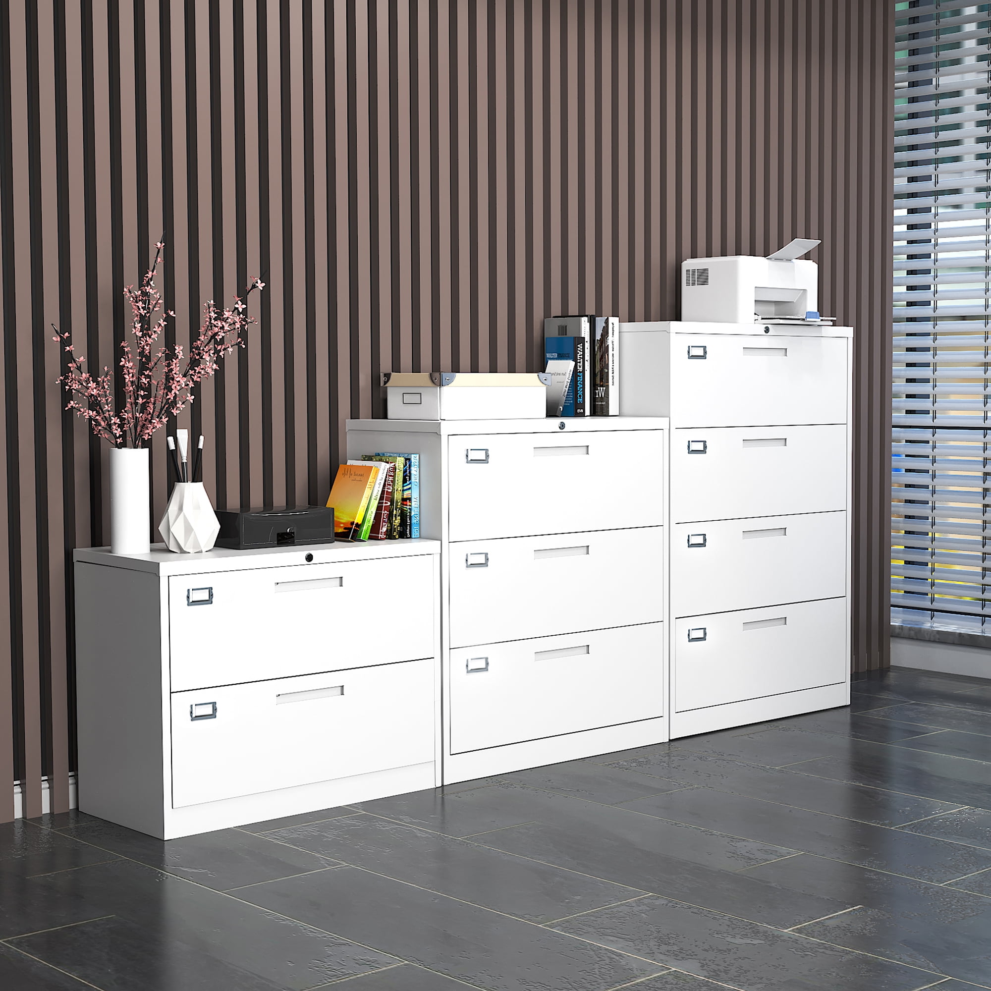 Fesbos Lateral File Cabinets with Lock,2 Drawer 28" Wide Metal Filing Cabinets,Hanging Letter/Legal/F4/A4 Size, Assembly Required - White