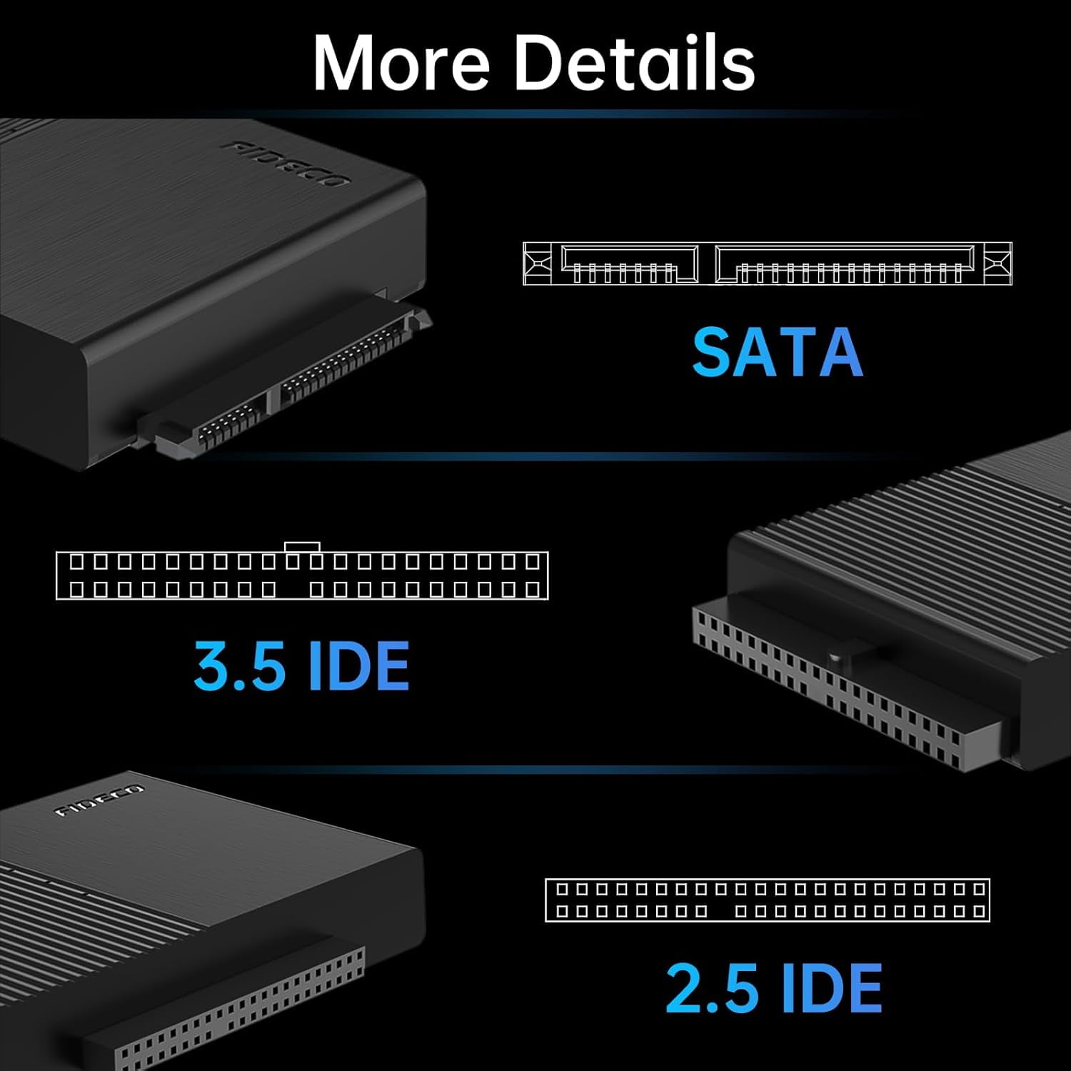 FIDECO USB 3.0 to SATA or IDE Adapter, Hard Drive Adapter Cable Universal for 2.5/3.5 inch SATA HDD/SSD & IDE HDD
