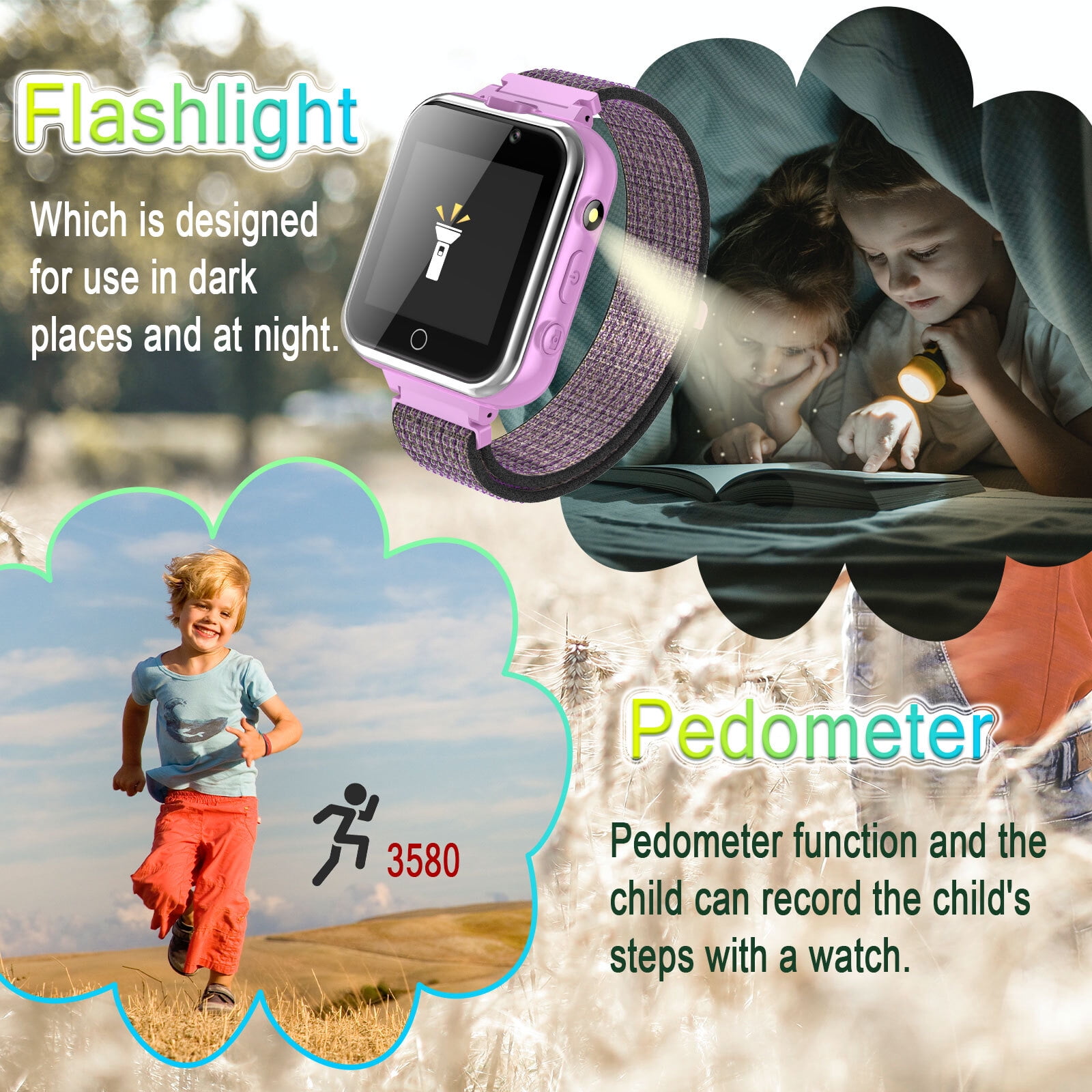 PTHTECHUS Smart Watch Cellular 1.54 In Plastic Case with Purple Silicone Band