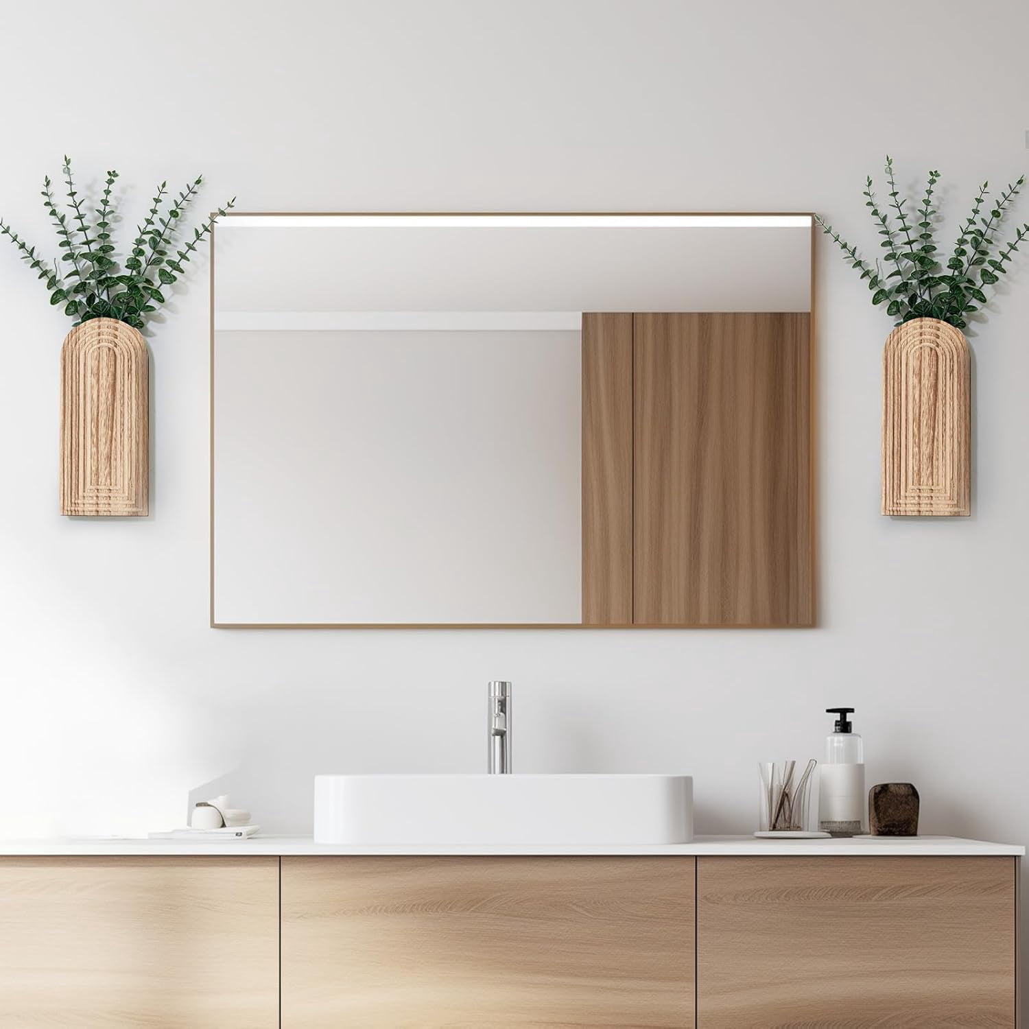 Wooden Wall Planter Vase Set of 2, Boho Hanging Planter for Indoor Plants & Flowers, Natural Wood Wall-Mounted Planters for Art Home Decor - Living Room, Bedroom, Bathroom, Patio