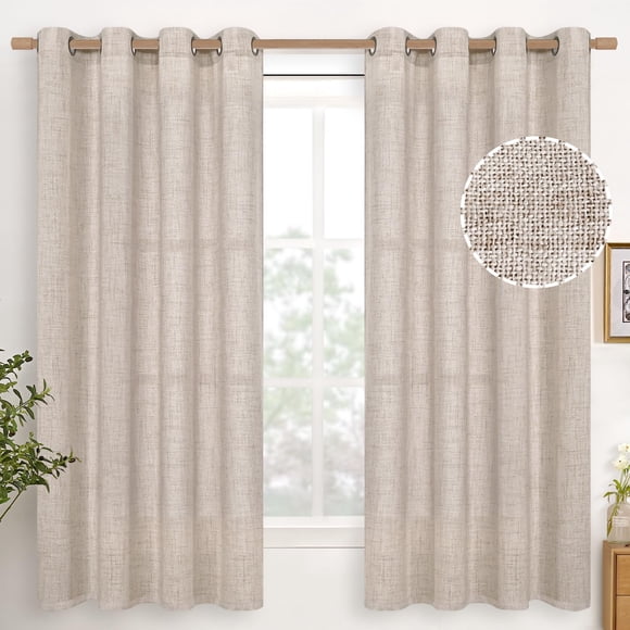 Cortinas YoungStex de lino semitransparente, 160 x 160 cm, 2 paneles, color beige