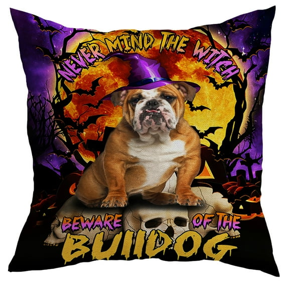 Halloween Pillows, Halloween Decoration Beware of the Purple Hat Bull Dog Pillow Insert, 17X17