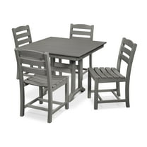 POLYWOOD La Casa Café 5-Piece Farmhouse Trestle Side Chair Dining Set in Slate Grey
