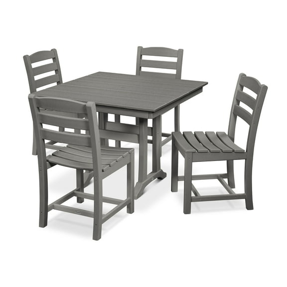 POLYWOOD La Casa Café 5-Piece Farmhouse Trestle Side Chair Dining Set in Slate Grey