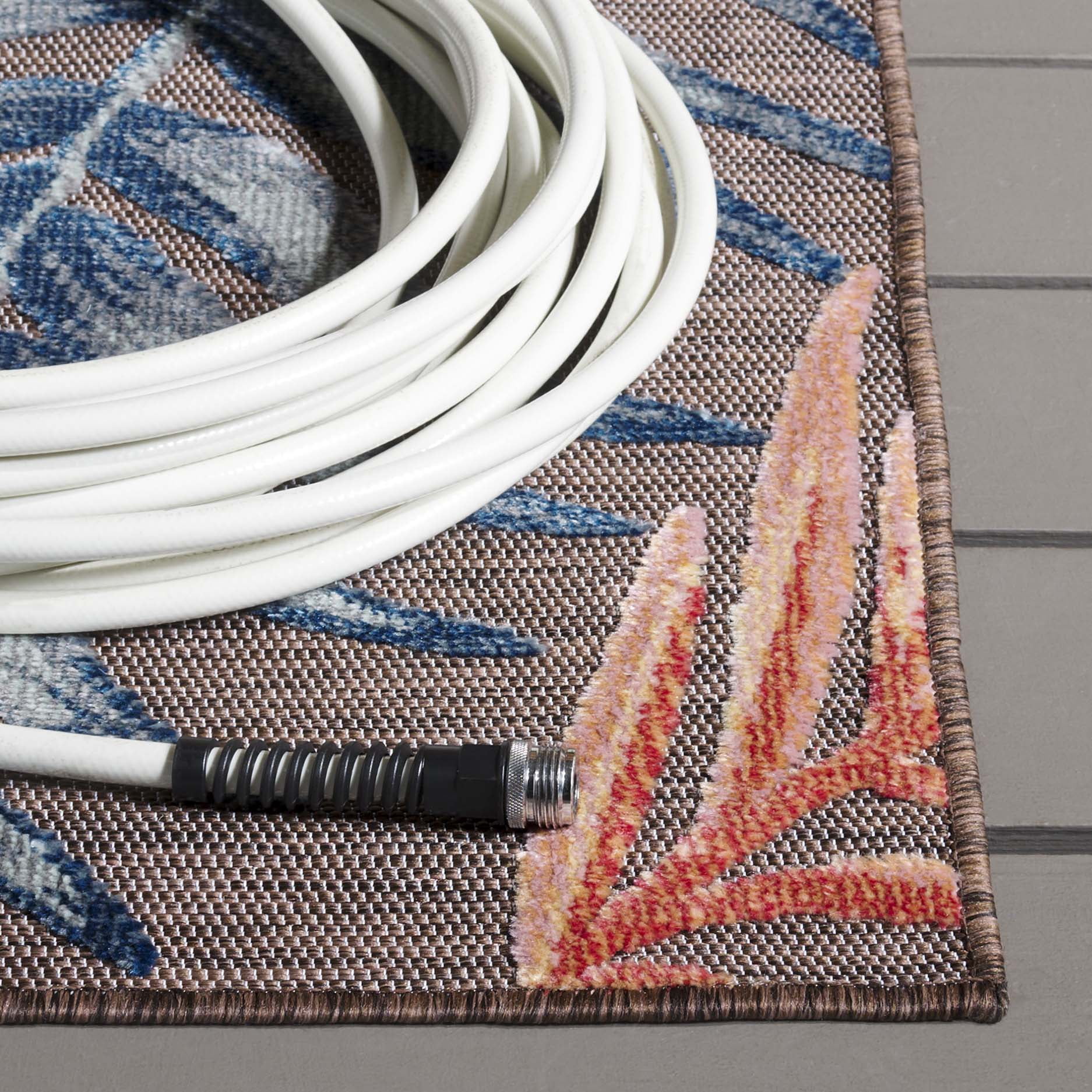SAFAVIEH Cabana Jane Botanical Indoor/Outdoor Runner Rug, Brown/Blue, 2' x 9'