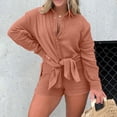 thumbnail image 2 of ShomPort Women's Fall 2 Piece Outfits Button-Down Long Sleeve Shirts and Shorts Sweatsuits Loungewear Set, 2 of 9