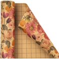 Kraft Wrapping Paper Roll Blue Flowers and Plants Pattern 30 Inches