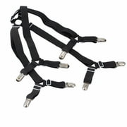 ESYNIC Long Crisscross Adjustable Bed/Fitted Sheet Band Straps Suspenders Gripper/Holder/Fastener One Set Black