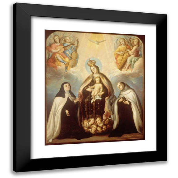 Juan Rodríguez Juárez 12x14 Black Modern Framed Museum Art Print Titled - The Virgin of the Carmen with Saint Theresa and Saint John of the Cross