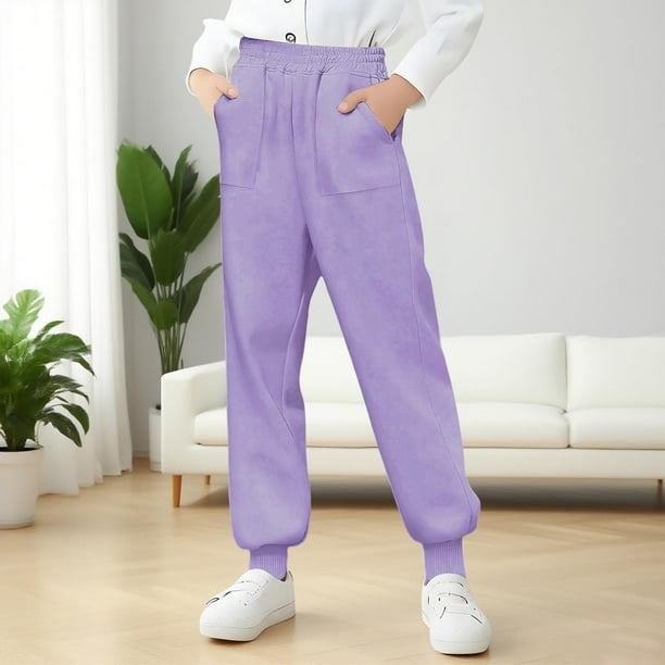 Cowsor Kids Solid Color Sweatpants Casual Elastic Waist Joggers Pants Comfort Loose Fit Athletic Pants Running Trousers