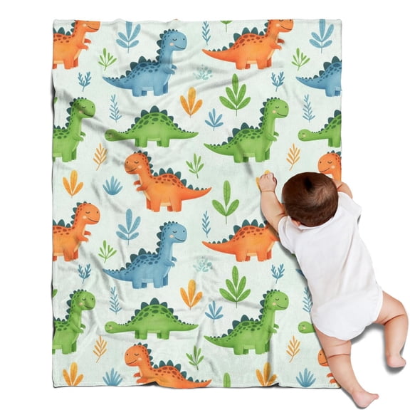 LightGreen Cartoon Dinosaurs Leaves Pattern Blanket,Comfortable Soft Lamb Wool Throw Blanket,All Season,Warm Lightweight Blankets for Sofa Bed Couch Living Room Chair,30"x40"