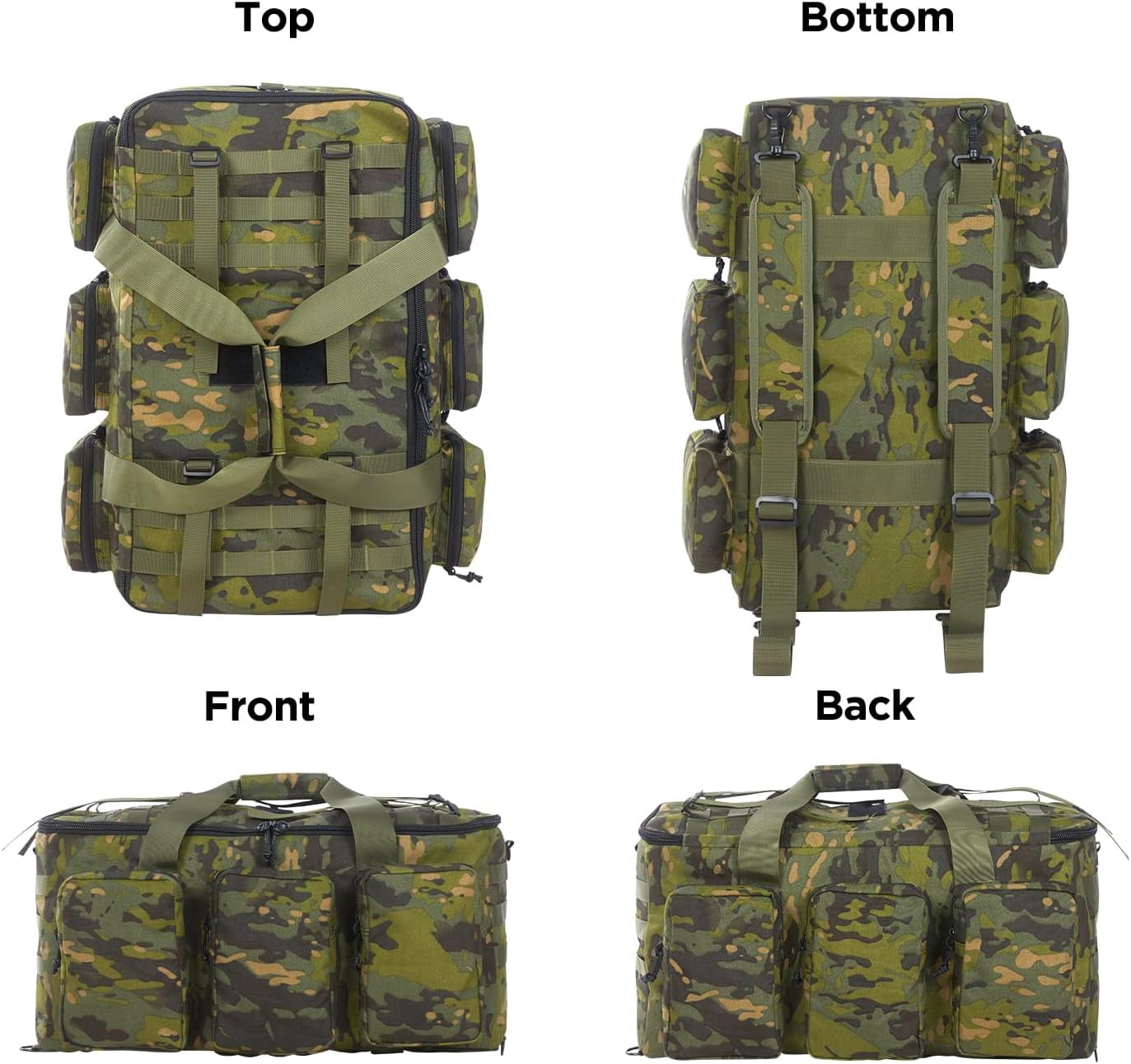 LuckySunDecorQZ 55L luggage bag with compartments and straps, suitable for men, large-sized sports and fitness luggage bag, suitable for weekend travel and camping(Camo Green)