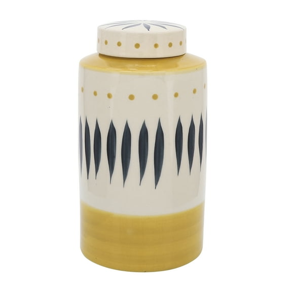 Sagebrook Home Ceramic 10"h Tribal Jar with Lid, Yellow