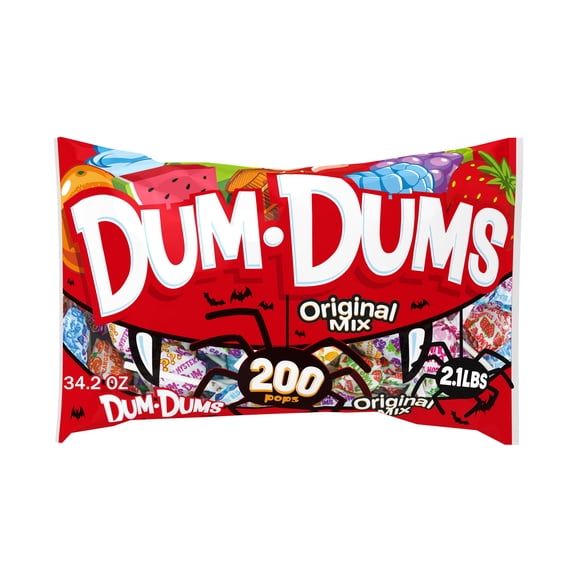 Dum Dums Original Mix Assorted Halloween Lollipops and Suckers, Allergen Free, Hard Candy for Trick or Treat and Party Favors, 200 Count Bag