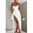 thumbnail image 2 of Vestido de fiesta Woyiam azul satinado con abertura en forma de sirena con cuello vuelto, talla 2, 2 of 7