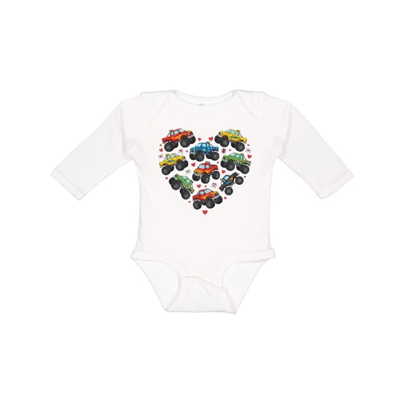 Inktastic Monster Truck Love Heart for Kids Boys or Girls Long Sleeve Baby Bodysuit