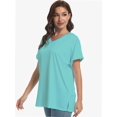 thumbnail image 5 of Women's Casual V-Neck T-Shirt - Short Sleeve Loose Fit Top with Side Split & Rolled Sleeve for Summer, 5 of 6