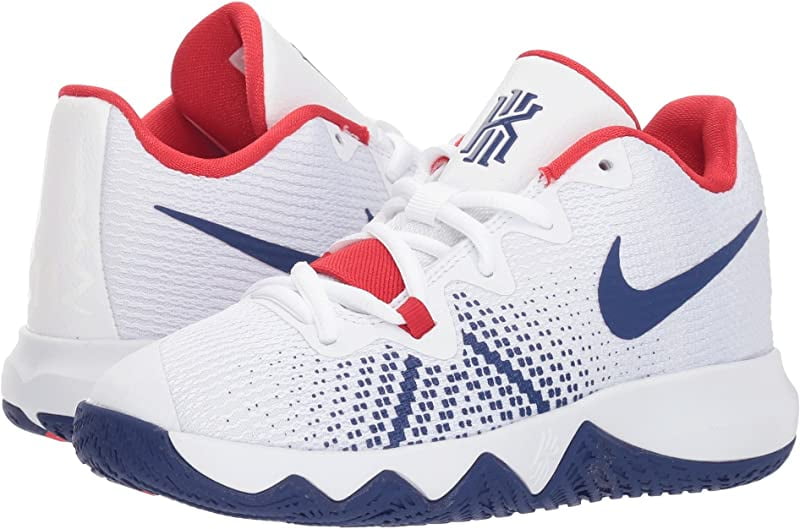white and red kyrie shoes