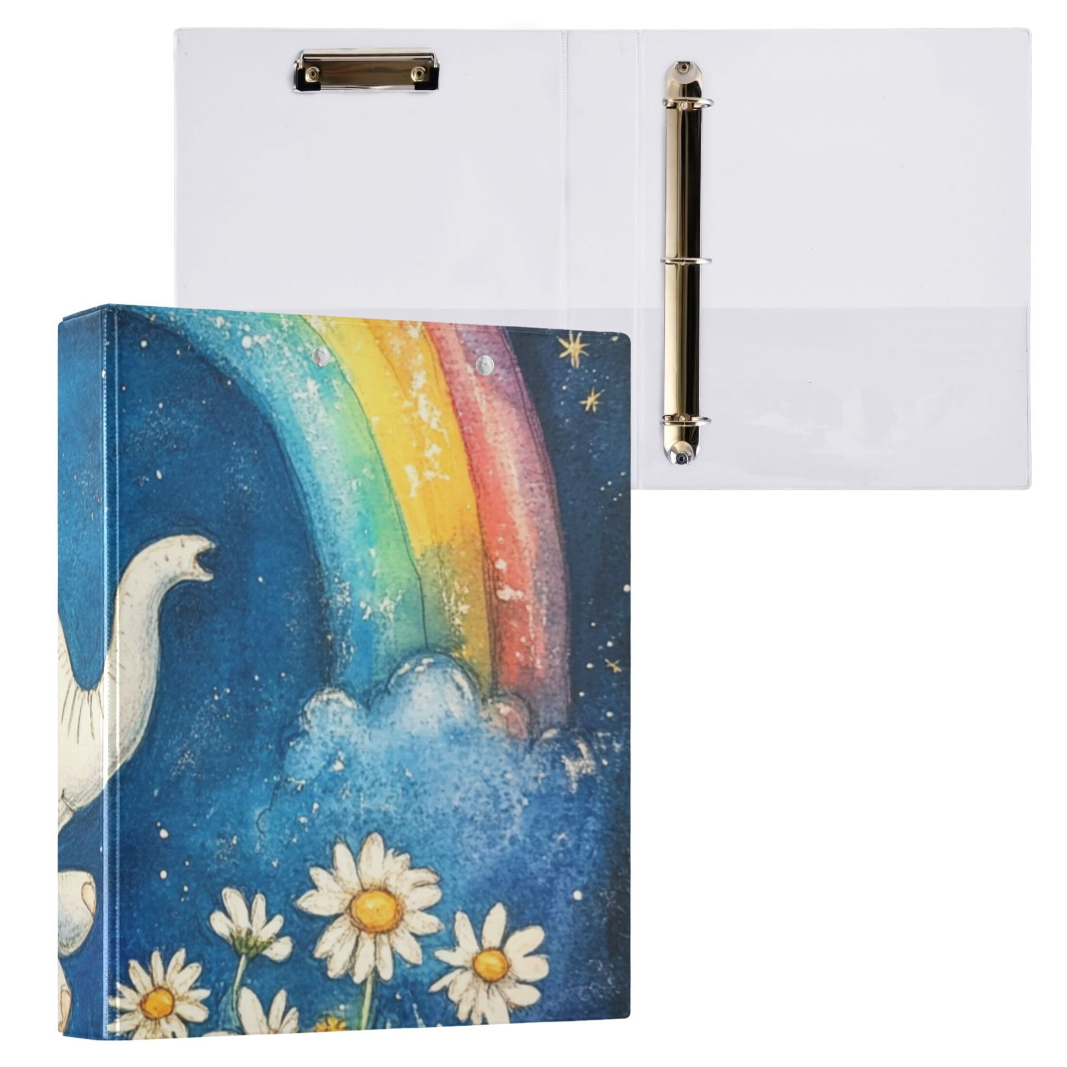 Little Elephants Rainbow 3 Ring Binders 1.5 inch Hardcover File Folders with Interior Pockets A4 Size Organizer for School Office Hospital
