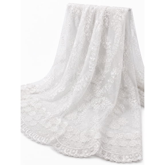 Sedona Designz 48"/50" Wide Corded Floral Lace Fabric with Sequins – Mesh Embroidered Prom & Bridal Fabric with Scalloped Edges, Elegant for Gowns, Décor & Crafts