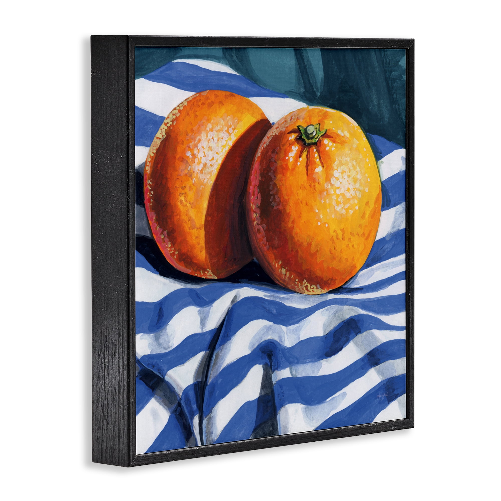 Stupell Industries Oranges On Striped Cloth Black Framed Giclee Art, design by Kate Jarvik Birch