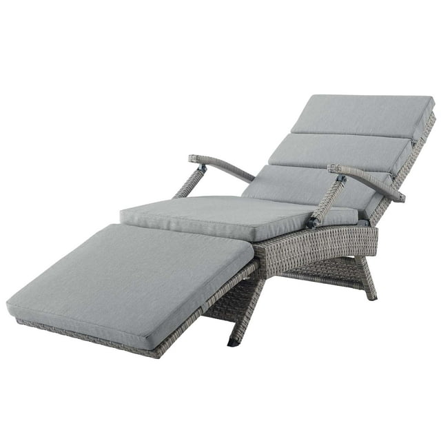 Modern Contemporary Urban Design Outdoor Patio Balcony Garden Furniture Lounge Chair Chaise, Rattan Wicker, Grey Gray