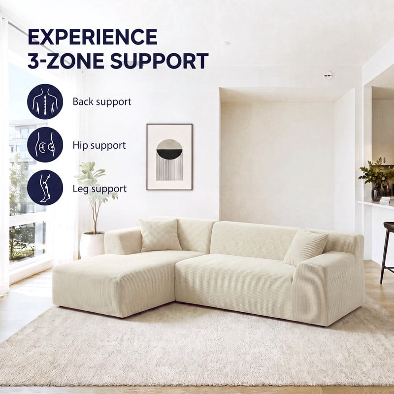 Gewnee 96" Modular Sleeper Sofa Bed, Boneless Sectional Couch with Deep Seat, Boneless Couches for Living Room, Beige（Corduroy）