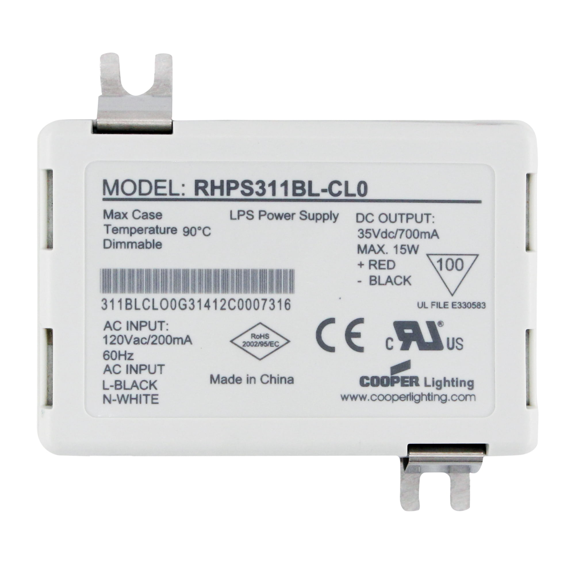 Cooper Lighting RHPS311BLCL0 Dimmable LED Driver, 15W, 700mA, 35Vdc