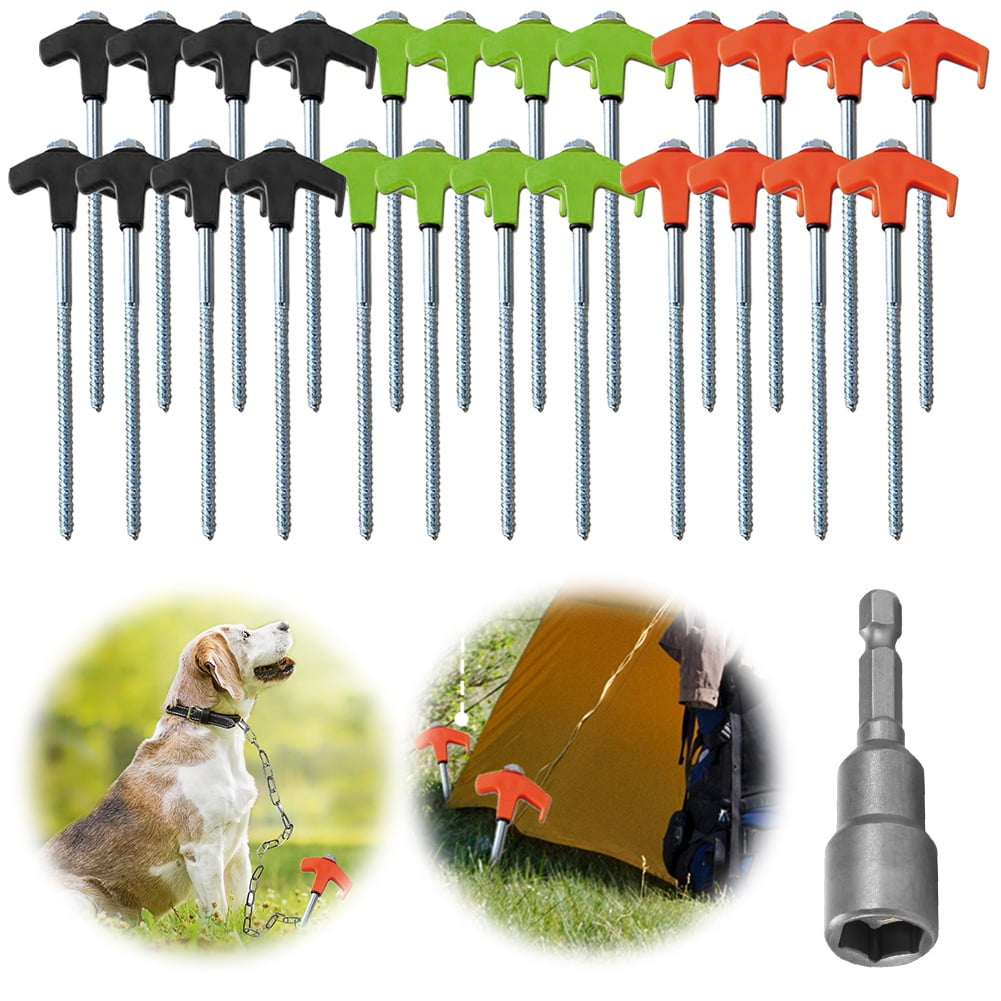 Screw in Tent Stakes with Hex Socket Heavy Duty Spiral Screw Green