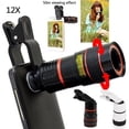 thumbnail image 1 of Lente de telescopio de cámara con zoom óptico universal HD 12x con clip para iPhone, 1 of 8