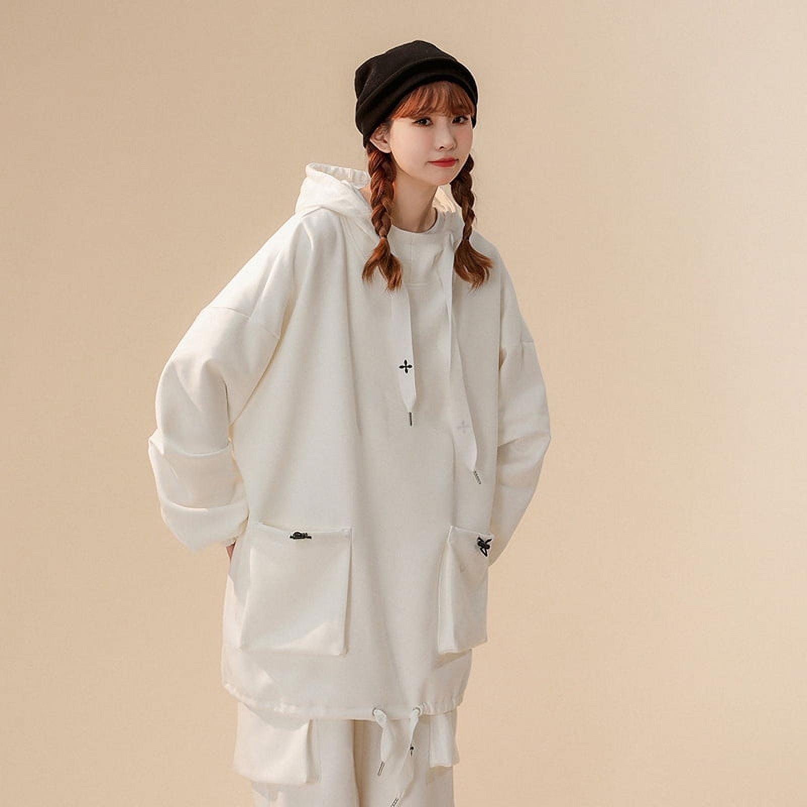 Suede Hooded Sweatshirt Suit For Women, Unisex Workwear Sweatshirt Suit For Men Khaki M