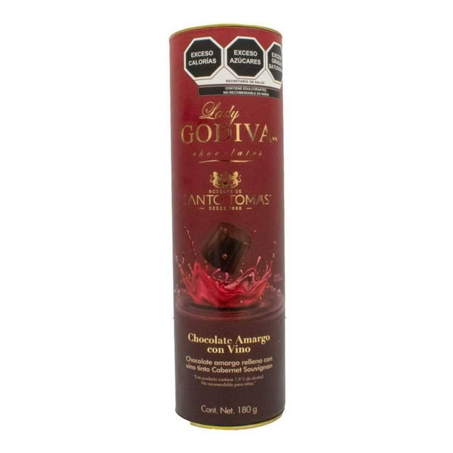 Chocolate amargo La Suiza Lady Godiva rellenos con vino tinto cabernet sauvignon 180 g