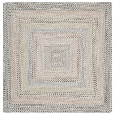 SAFAVIEH Braided Baxter Striped Machine Washable Reversible Area Rug, Beige/Light Grey, 5' x 5' Square