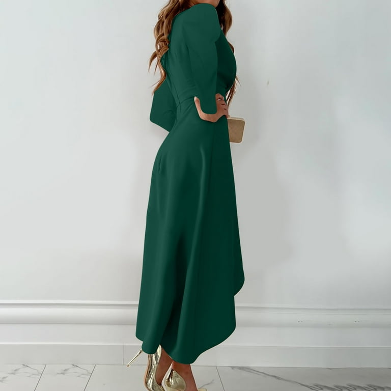 Dress Women Spring Autumn Fall Long Sleeve V Neck Slim A Line Dresses Midi  Office Ladies Work Formal Wear Clothes (Color : Green, Size : XXL code)  (Green M code) : Buy