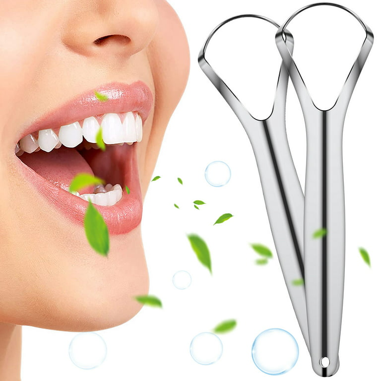 2pcs Tongue Cleaner Tongue Scraper Reusable Stainless Steel Oral Mouth  Brush Metal Tongue Brushes Set