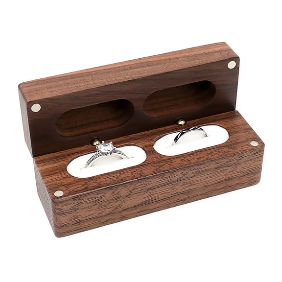 Yesbay Ring Box Wooden Ring Holder Box Soft Lining Double Ring Storage Case for Proposal Engagement Wedding