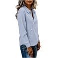 thumbnail image 5 of Linen Casual Pinstripe Blouse for Women Long Sleeve Lapel Collar Asymmetric Button Down Shirt Loose Fit Soft Breathable Office Work Tops, 5 of 9