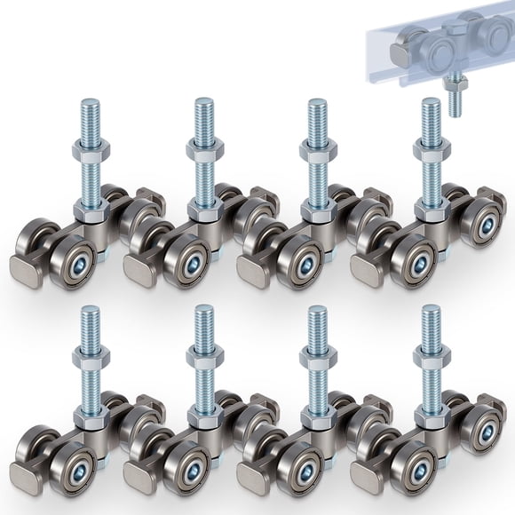 Tallew 8 Pcs 4 Wheel Silent Trolley Assembly Rollers for Use with 1-5/8" Wide and All 1-5/8" or Taller Strut Channels with M10 Bolt (Silver)