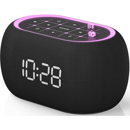 Alarm Clock FM Radio with Bluetooth Speaker, Hi-Fi Stereo Sound, 7 Clolors Night Light, 0-100% Dimmer,8 Wake Up Sounds,16-Level Volume, Small Digital Clock with Sleep Timer for Bedroom Bedside