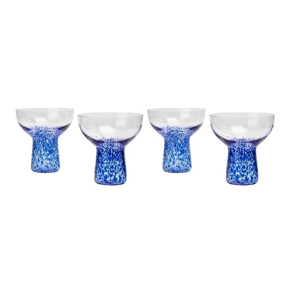 Pemberly Row Dottie Dots Transitional Glass Cocktail in Blue (Set of 4)