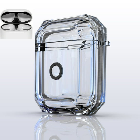 NIFFPD Apple AirPods Case with Dust-Proof Sticker Soft TPU Shockproof Protective Crystal Clear Airpod 2 Case Cover Anti-Yellowing Anti-Scratches Black