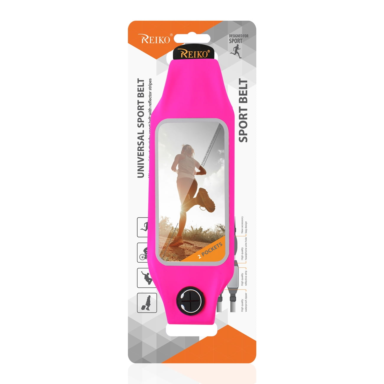 REIKO RUNNING SPORT BELT FOR IPHONE 7/ 6/ 6S OR 5 INCHES DEVICE WITH TWO POCKETS IN PINK (5x5 INCHES)
