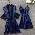 thumbnail image 5 of Puntoco Women dresses for summer Women Silk Lace Robe Dress Sleepwear Nightdress Pajamas Tops+Short Pants+Dress+Coat Set Navy 4(S), 5 of 6