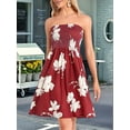thumbnail image 4 of Summer Dresses for Women Beach Cover Ups Strapless Boho Floral Print Sundress Red M, 4 of 7