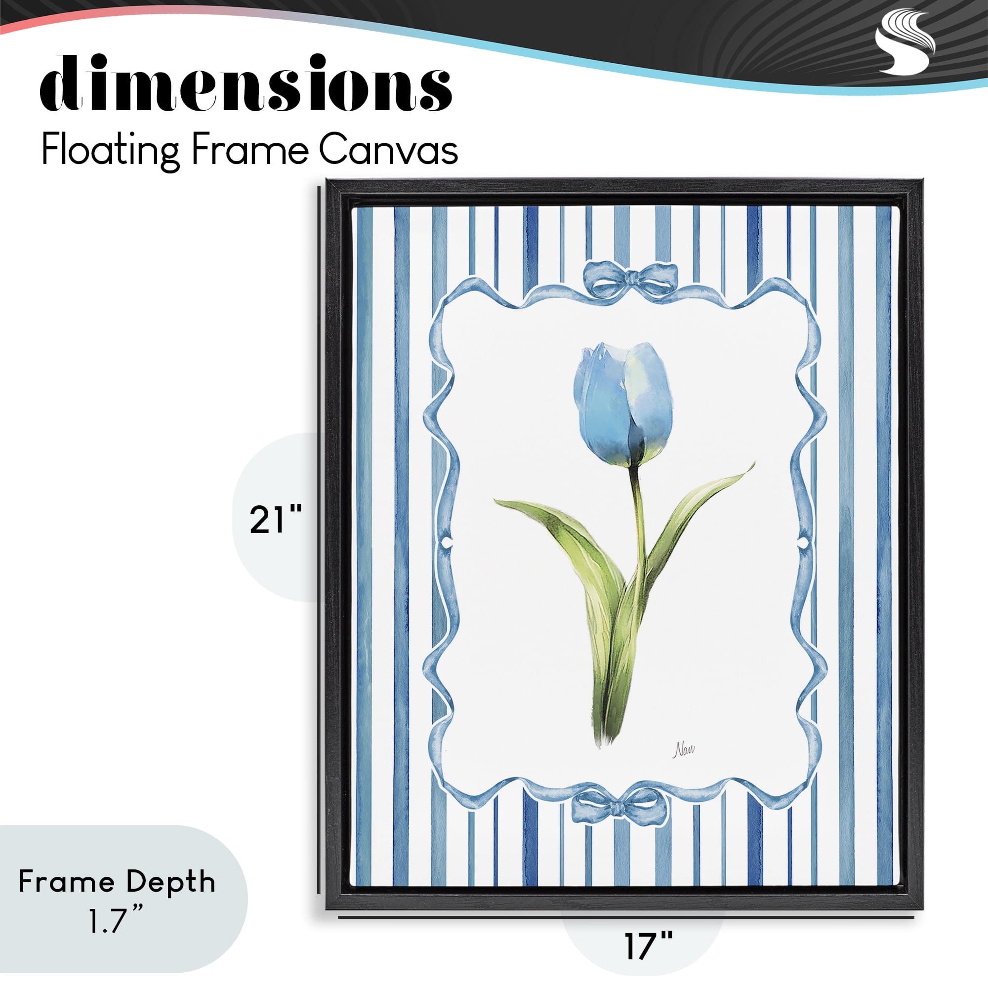 Stupell Industries Single Blue Tulip Stripes Black Framed Floater Canvas Wall Art, design by Nan