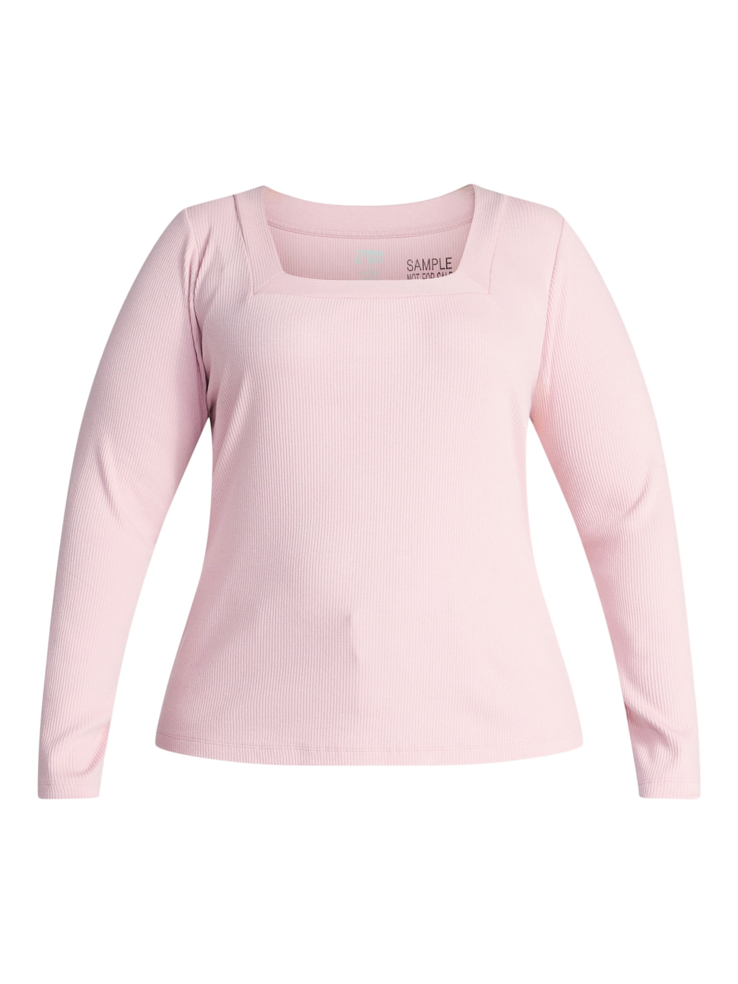 Terra & Sky Women's Plus Size Long Sleeve Square Neck Rib Top, Sizes 0X-5X