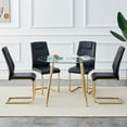 thumbnail image 4 of Table and chair set. Round dining table, glass tabletop with a diameter of 40 inches, and gold-plated metal legs, paired with 4 black PU cushions and a dining chair with gold-plated metal feet. DT1164, 4 of 13