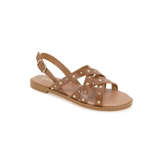 Kensie Women's MAELIE Flat Sandal, Cognac, 7
